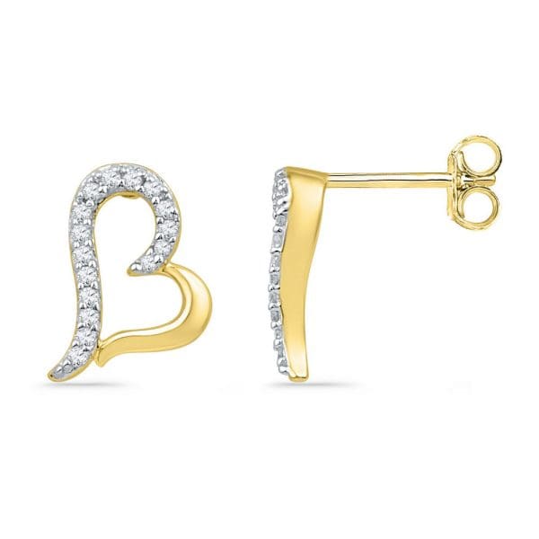 10kt Yellow Gold  Round Diamond Heart Earrings 1/10 Cttw
