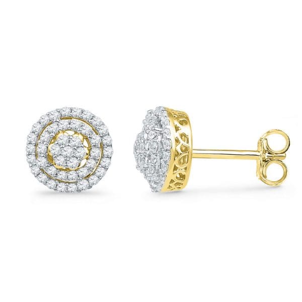 10kt Yellow Gold  Round Diamond Concentric Cluster Earrings 1/2 Cttw
