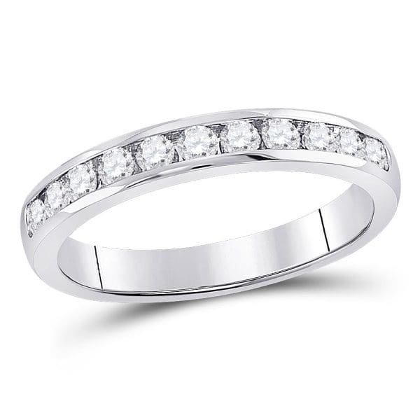 14kt White Gold  Round Diamond Single Row Channel-set Wedding Band 1/2 Cttw