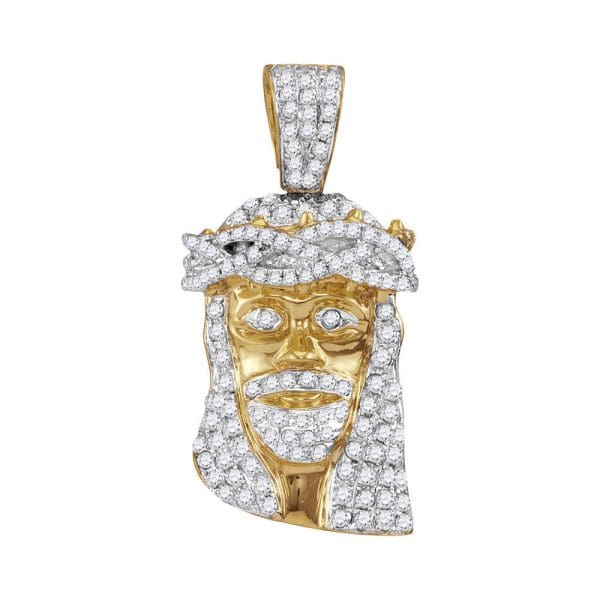 10kt Yellow Gold His Round Diamond Jesus Face Charm Pendant 3/4 Cttw