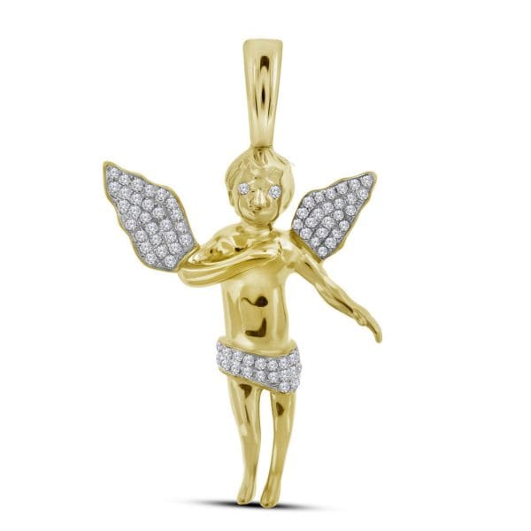 10kt Yellow Gold His Round Diamond Angel Cub Charm Pendant 1/2 Cttw