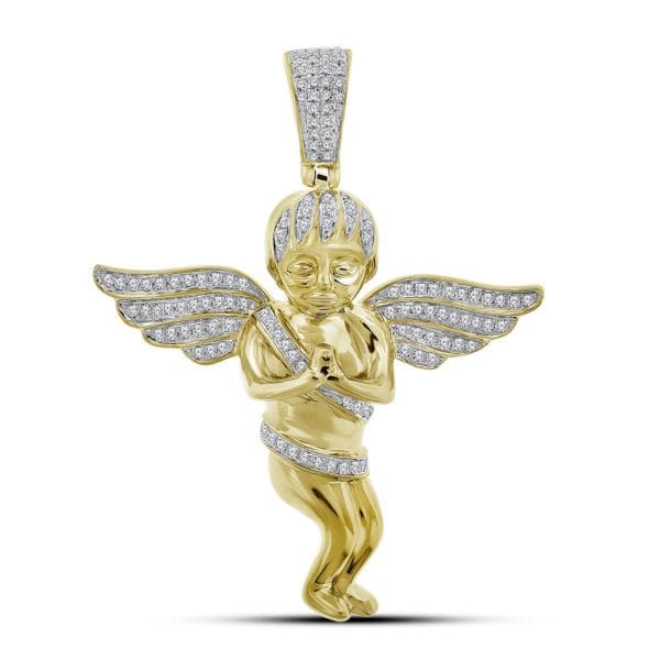 10kt Yellow Gold His Round Diamond Angel Wings Cub Charm Pendant 1/2 Cttw