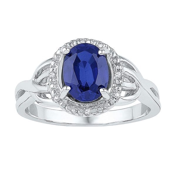 Sterling Silver  Oval Lab-Created Blue Sapphire Solitaire Ring 1-5/8 Cttw