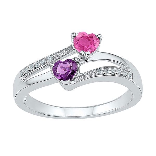 Sterling Silver  Heart Lab-Created Amethyst Pink Sapphire Bypass Ring 3/4 Cttw