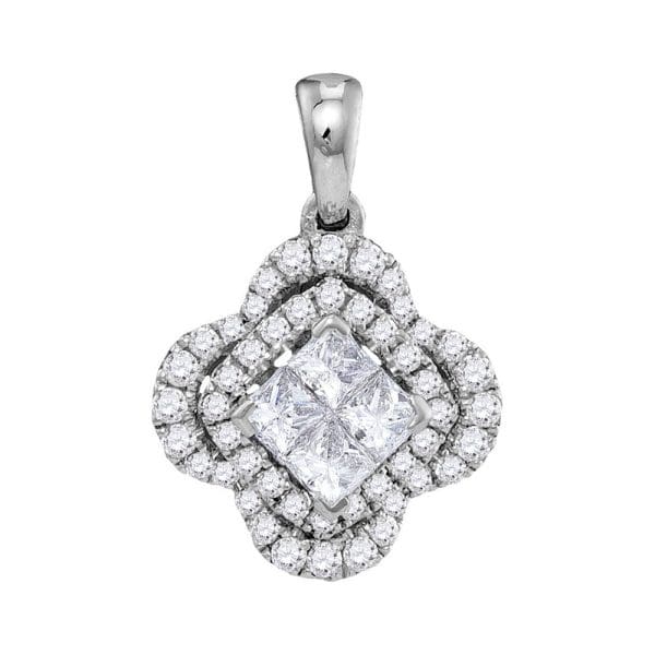 14kt White Gold  Princess Diamond Cluster Pendant 3/4 Cttw