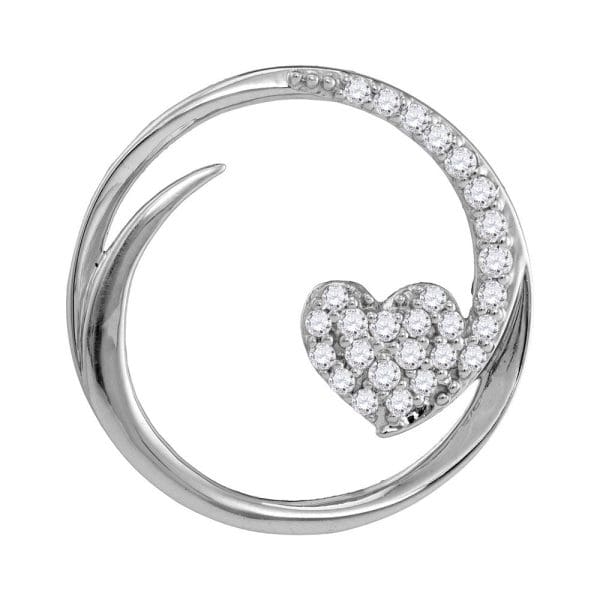 10kt White Gold  Round Diamond Heart Circle Pendant 1/4 Cttw