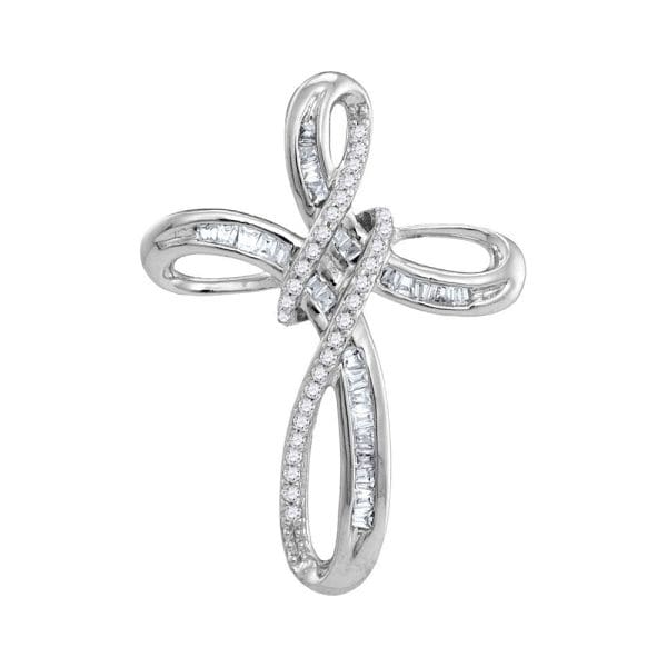 10kt White Gold  Round Diamond Cross Pendant 1/5 Cttw