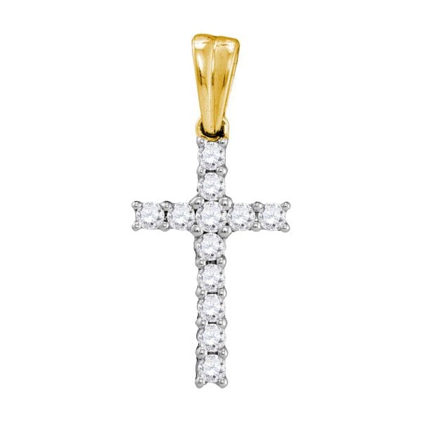 10kt Yellow Gold  Round Diamond Cross Religious Pendant 1/4 Cttw