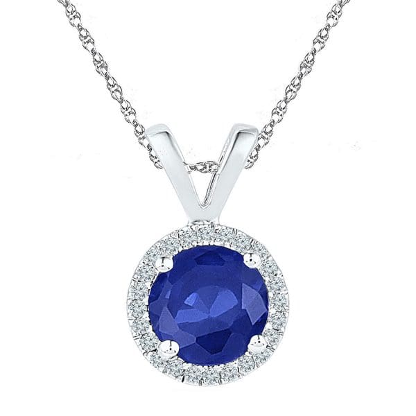 Sterling Silver  Round Lab-Created Blue Sapphire Solitaire Pendant 1/10 Cttw