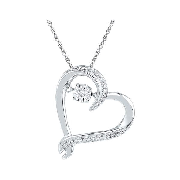 10kt White Gold  Moving Twinkle Round Diamond Heart Pendant 1/20 Cttw