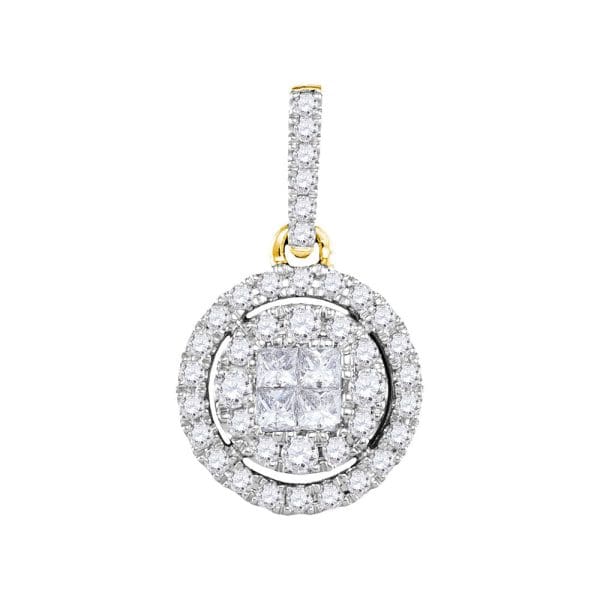 14kt Yellow Gold  Princess Round Diamond Framed Cluster Pendant 1/2 Cttw