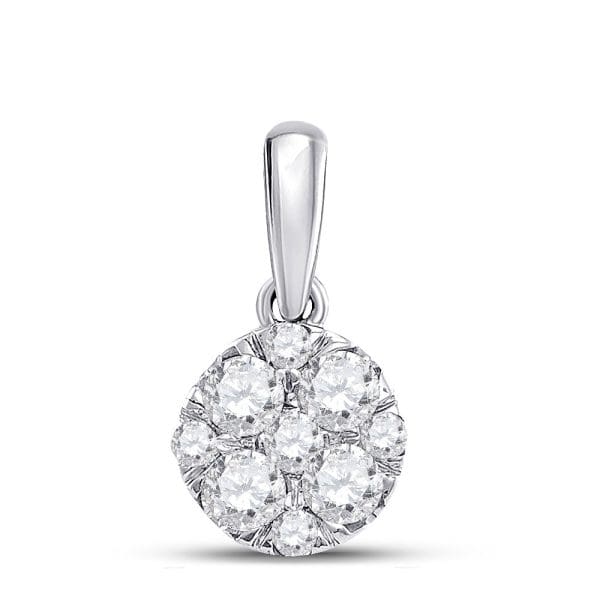 14kt White Gold  Round Diamond Fashion Cluster Pendant 1/2 Cttw