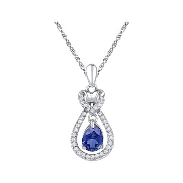 10kt White Gold  Oval Lab-Created Blue Sapphire Solitaire Pendant 1/6 Cttw