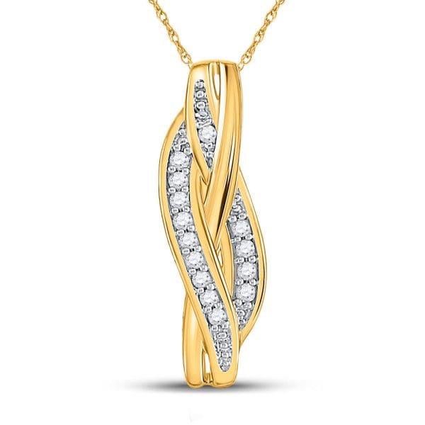 10kt Yellow Gold  Round Diamond Vertical Woven Strand Pendant 1/20 Cttw