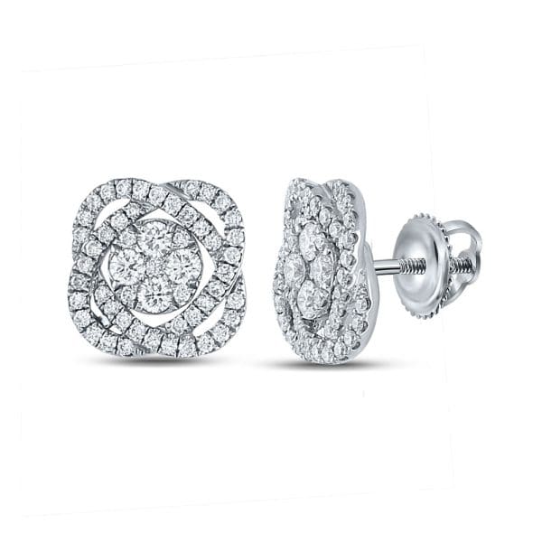 18kt White Gold  Round Diamond Cluster Earrings 7/8 Cttw