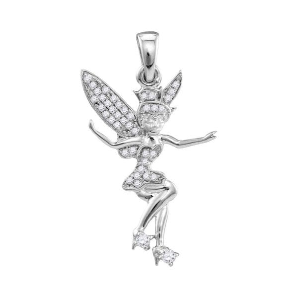 10kt White Gold  Round Diamond Tinkerbell Fairy Sprite Pendant 1/4 Cttw