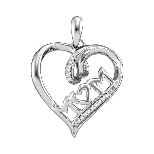 Sterling Silver  Round Diamond Mom Mot Heart Pendant 1/20 Cttw