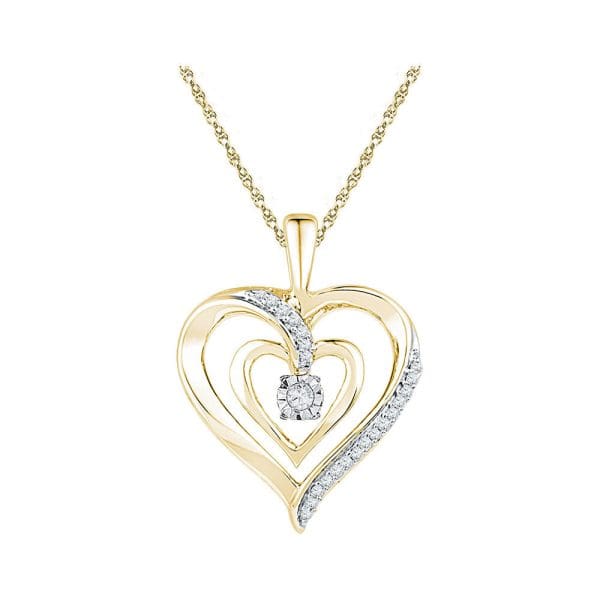 10kt Yellow Gold  Round Diamond Moving Twinkle Solitaire Heart Pendant 1/10 Cttw