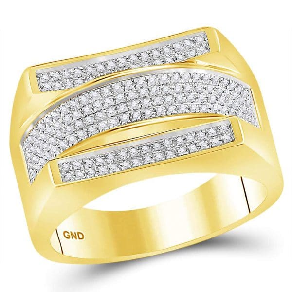 10kt Yellow Gold His Round Diamond Dome Cluster Ring 1/3 Cttw