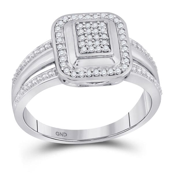 10kt White Gold  Round Diamond Square Cluster Ring 1/6 Cttw