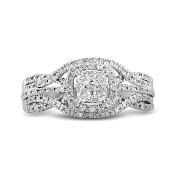 10kt White Gold Round Diamond Cluster Bridal Wedding Engagement Ring 1/3 Cttw - Image 2