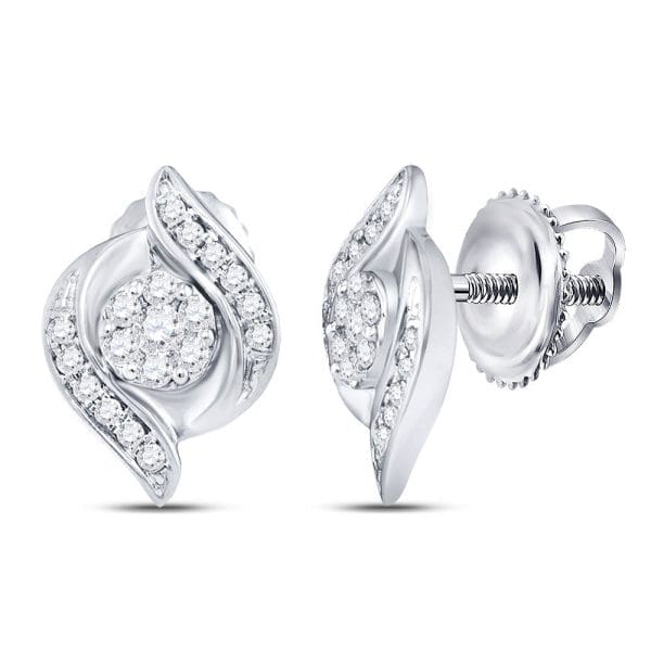 14kt White Gold  Round Diamond Flower Cluster Stud Earrings 1/4 Cttw