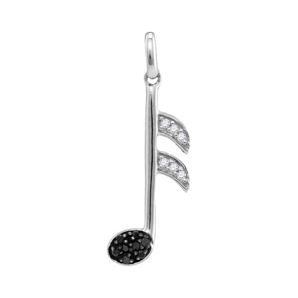 Sterling Silver  Round Black Color Enhanced Diamond Music 16th Note Pendant 1/20 Cttw