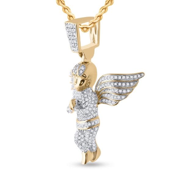 10kt Yellow Gold His Round Diamond Angel Charm Pendant 3/4 Cttw - Image 2