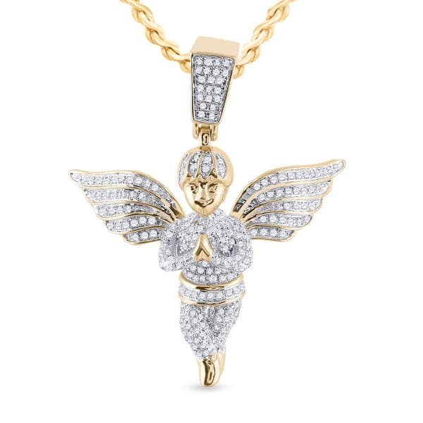 10kt Yellow Gold His Round Diamond Angel Charm Pendant 3/4 Cttw
