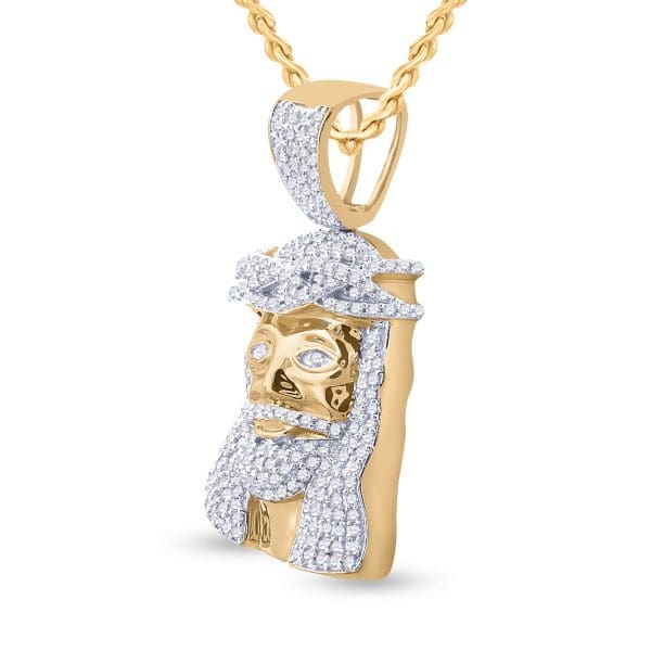 10kt Yellow Gold His Round Diamond Jesus Face Charm Pendant 3/4 Cttw - Image 2