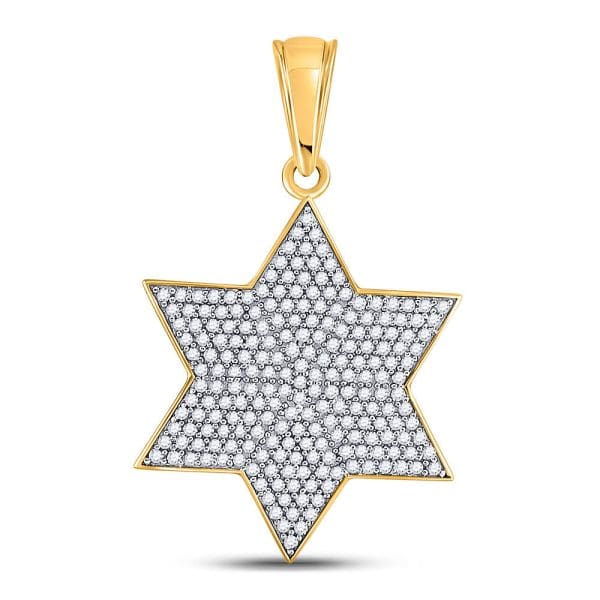 10kt Yellow Gold His Round Diamond Star Magen David Charm Pendant 5/8 Cttw