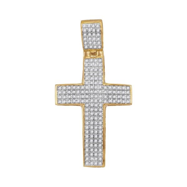 10kt Yellow Gold His Round Diamond Roman Cross Charm Pendant 1/2 Cttw