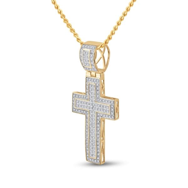 10kt Yellow Gold His Round Diamond Cross Charm Pendant 1/2 Cttw - Image 2