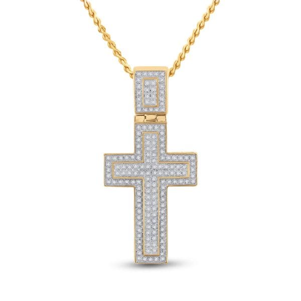 10kt Yellow Gold His Round Diamond Cross Charm Pendant 1/2 Cttw