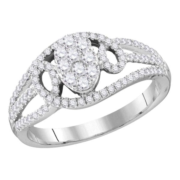 10kt White Gold  Round Diamond Oval Cluster Ring 1/2 Cttw