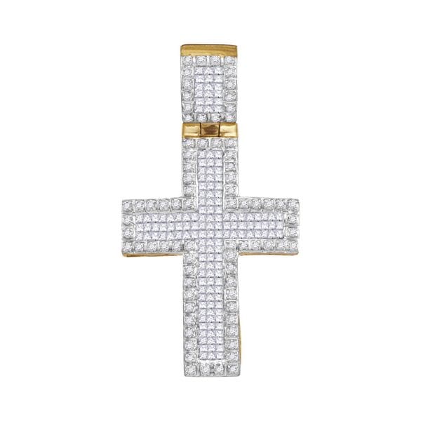 10kt Yellow Gold His Round Diamond Cross Charm Pendant 1 Cttw