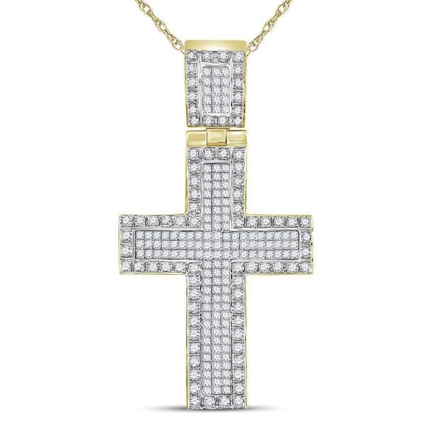 10kt Yellow Gold His Round Diamond Cross Charm Pendant 1 Cttw