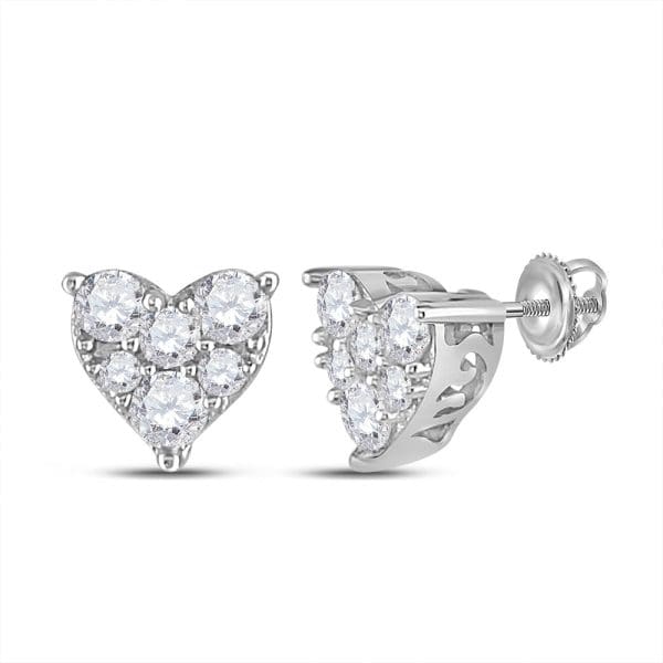 14kt White Gold  Round Diamond Heart Earrings 1/3 Cttw