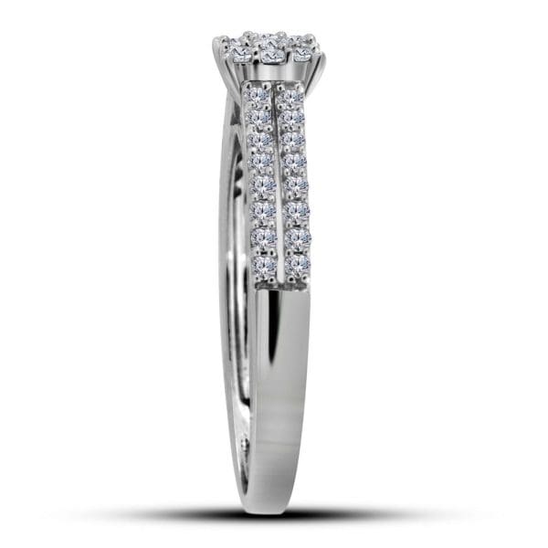 14kt White Gold Round Diamond Cluster Bridal Wedding Engagement Ring 1/3 Cttw - Image 2