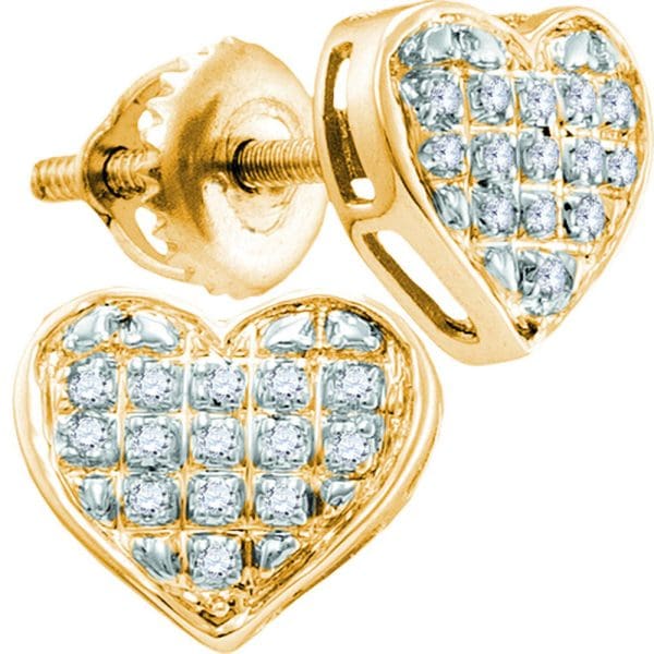 10kt Yellow Gold  Round Diamond Heart Cluster Earrings 1/10 Cttw