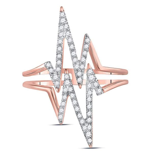 10kt Rose Gold  Round Diamond Double Heartbeat Ring 1/5 Cttw - Image 2