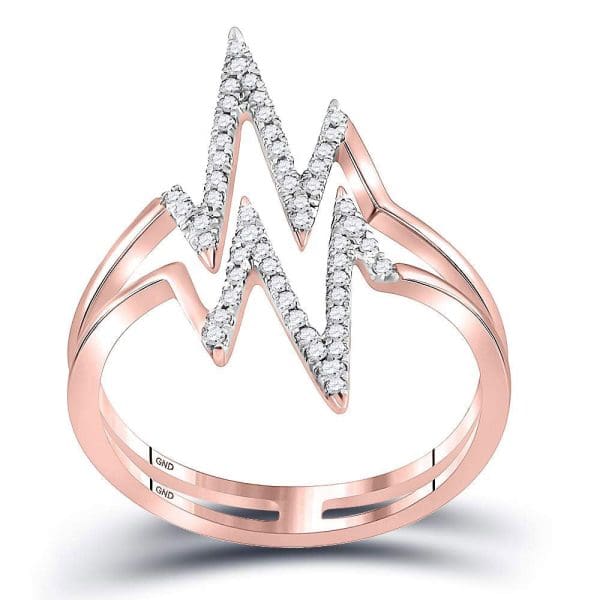 10kt Rose Gold  Round Diamond Double Heartbeat Ring 1/5 Cttw