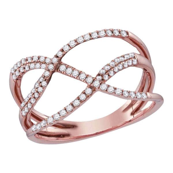 10kt Rose Gold  Round Diamond Open Strand Crossover Band Ring 1/3 Cttw