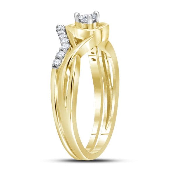 10kt Yellow Gold Round Diamond Heart Bridal Wedding Ring Band Set 1/4 Cttw - Image 4