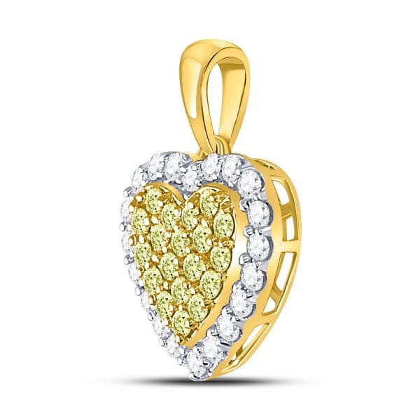 14kt Yellow Gold  Round Yellow Diamond Heart Frame Pendant 7/8 Cttw - Image 2