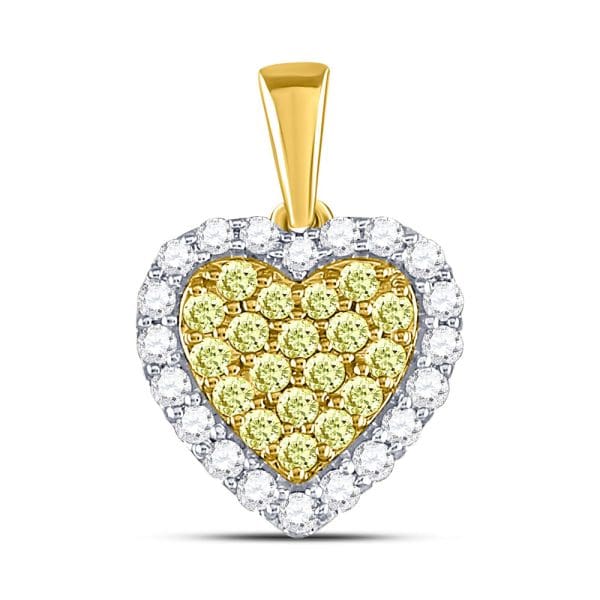 14kt Yellow Gold  Round Yellow Diamond Heart Frame Pendant 7/8 Cttw