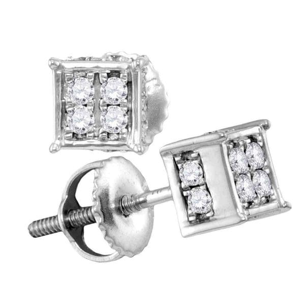 10kt White Gold  Round Diamond Square Cluster Earrings 1/4 Cttw