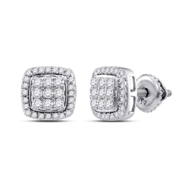 10kt White Gold  Round Diamond Square Cluster Earrings 1/2 Cttw