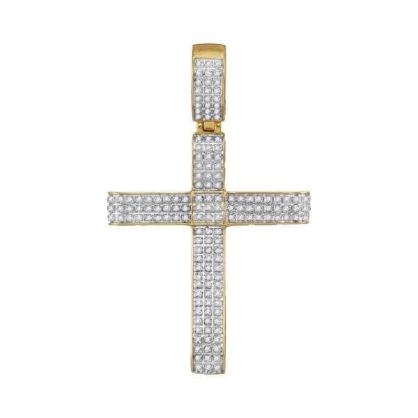 10kt Yellow Gold His Round Diamond Cross Charm Pendant 1/2 Cttw
