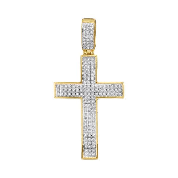 10kt Yellow Gold His Round Diamond Cross Charm Pendant 1/2 Cttw